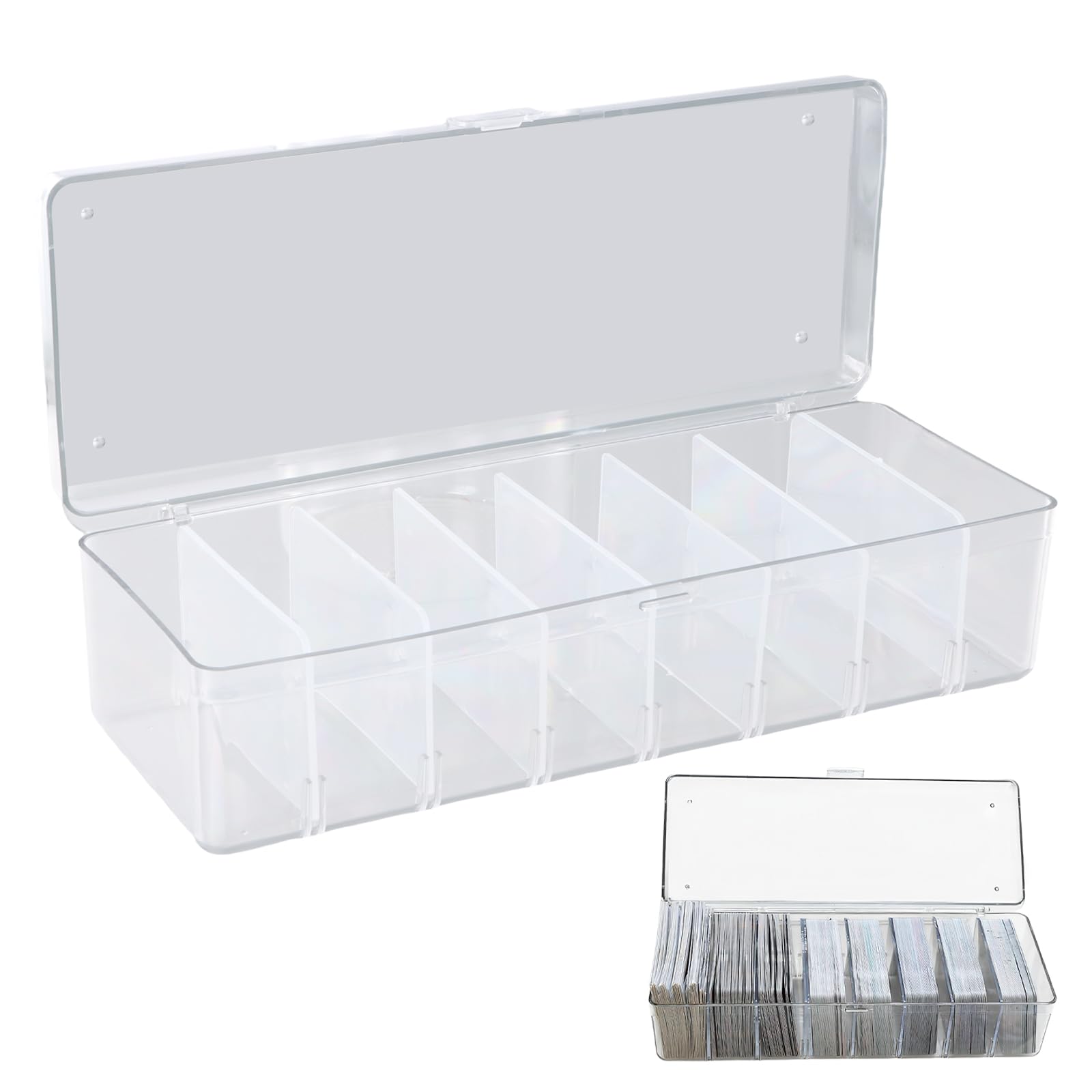 Ziyonix Plastic Dividers Card Storage Box, High Capactiy Trading Cards Storage Box Plastic Clear Playing card Case, Trading card storage box with Lid, for Game Business Bank trading cards, Transparent