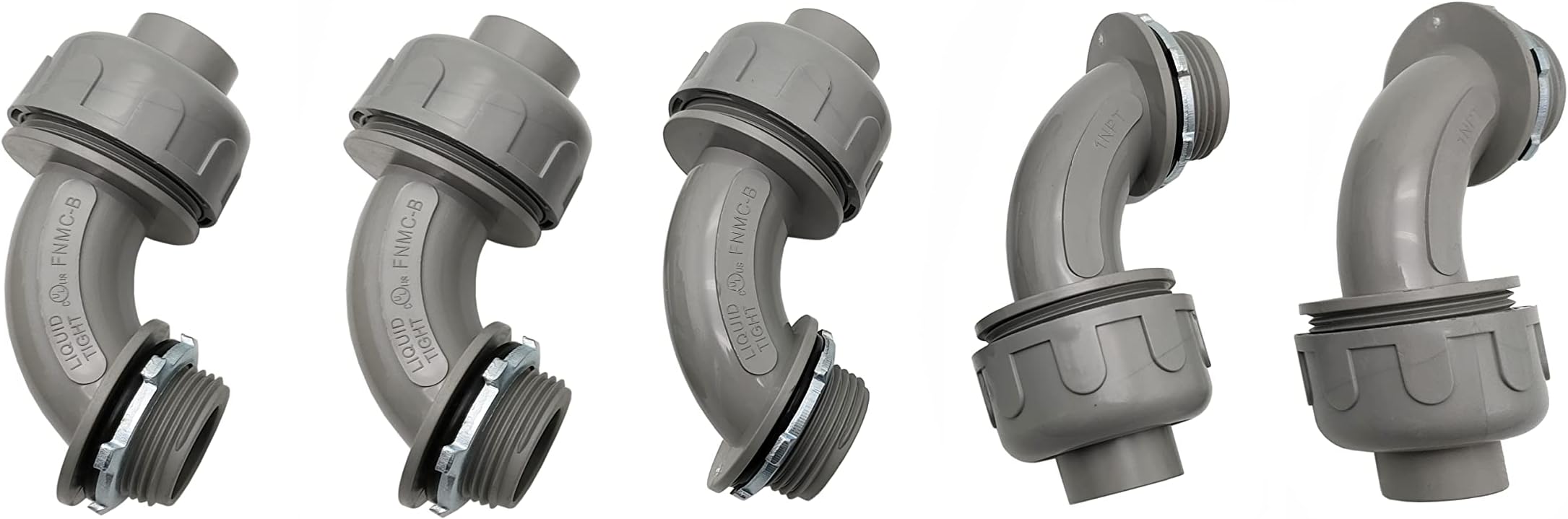 UL Listed 1/2 Inch Non-metallic Liquid Tight 90 Degree Electrical Conduit Connector Fitting, 5 Pack (1/2 Inch)