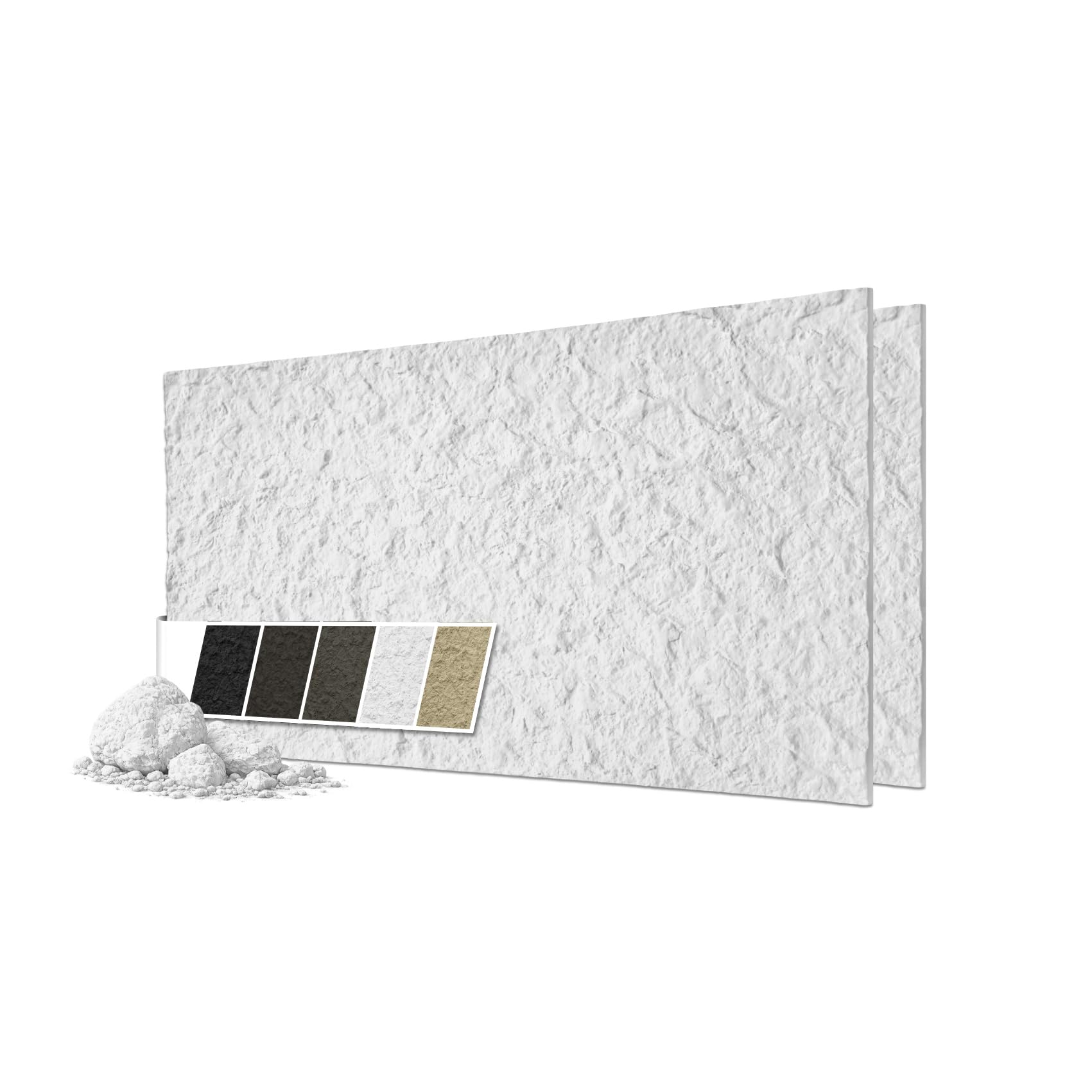 HEXIM Wandpaneele Steinoptik 2 Stück 120x60cm – Felswand PU Wandverkleidung, Täuschend echte Bruchstein 3D Paneele für Wohnzimmer – 2cm starke Stone Steinplatte weiß (1,44m² White)