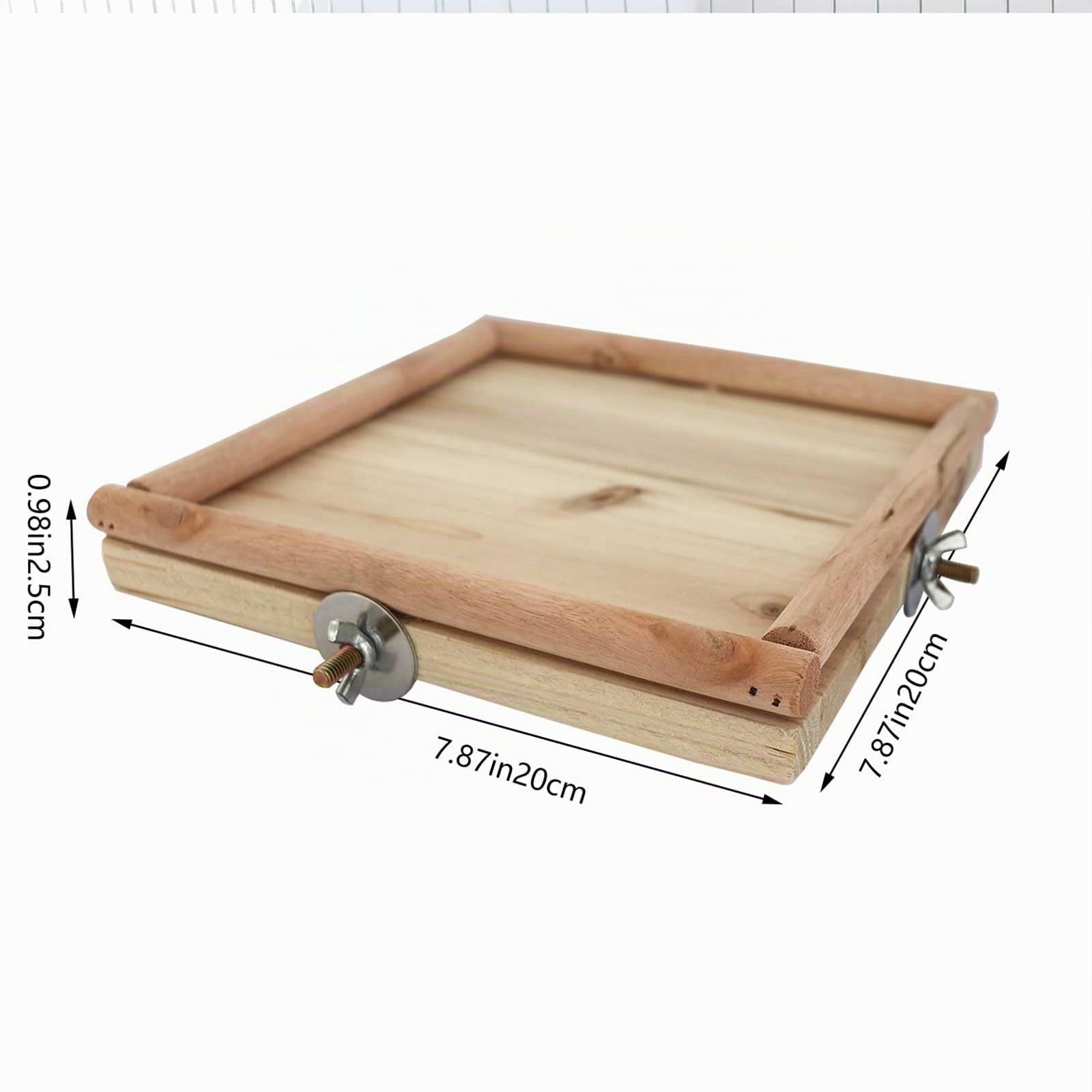Piattaforma Appollaiatoio per Uccelli in Legno Naturale - Accessorio per Gabbie con Palo per Arrampicata e Pulizia Artigli - Ideale per Pappagalli, Pappagallini, Inseparabili, Ratti - 20 x 20 cm