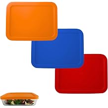 3 Cup/750 mL Replacement Lids/Covers for Pyrex 7210-PC, 3 Cup/24oz Anchor Hocking & Klare Ware Storage Bowls *Lids Only Glass* - *Container Not Included* 3 Pack Orange-Blue-Red