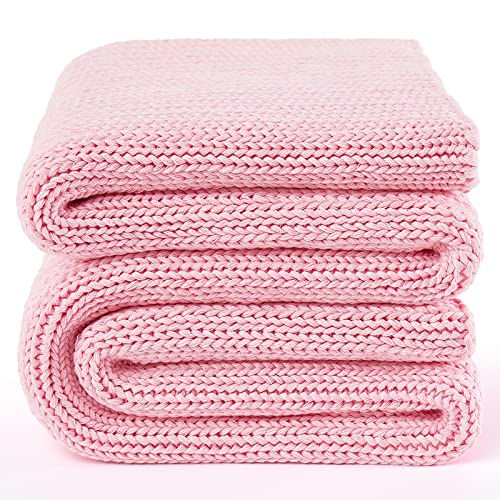 Guohaoi Knitted Weighted Blanket for Adults (Pink 50"x75" 15lbs) No Beads Cooling Throw Blanket for Hot Sleepers, Home Decor Breathable Chunky Knit Heavy Blanket Use on Full Size Bed
