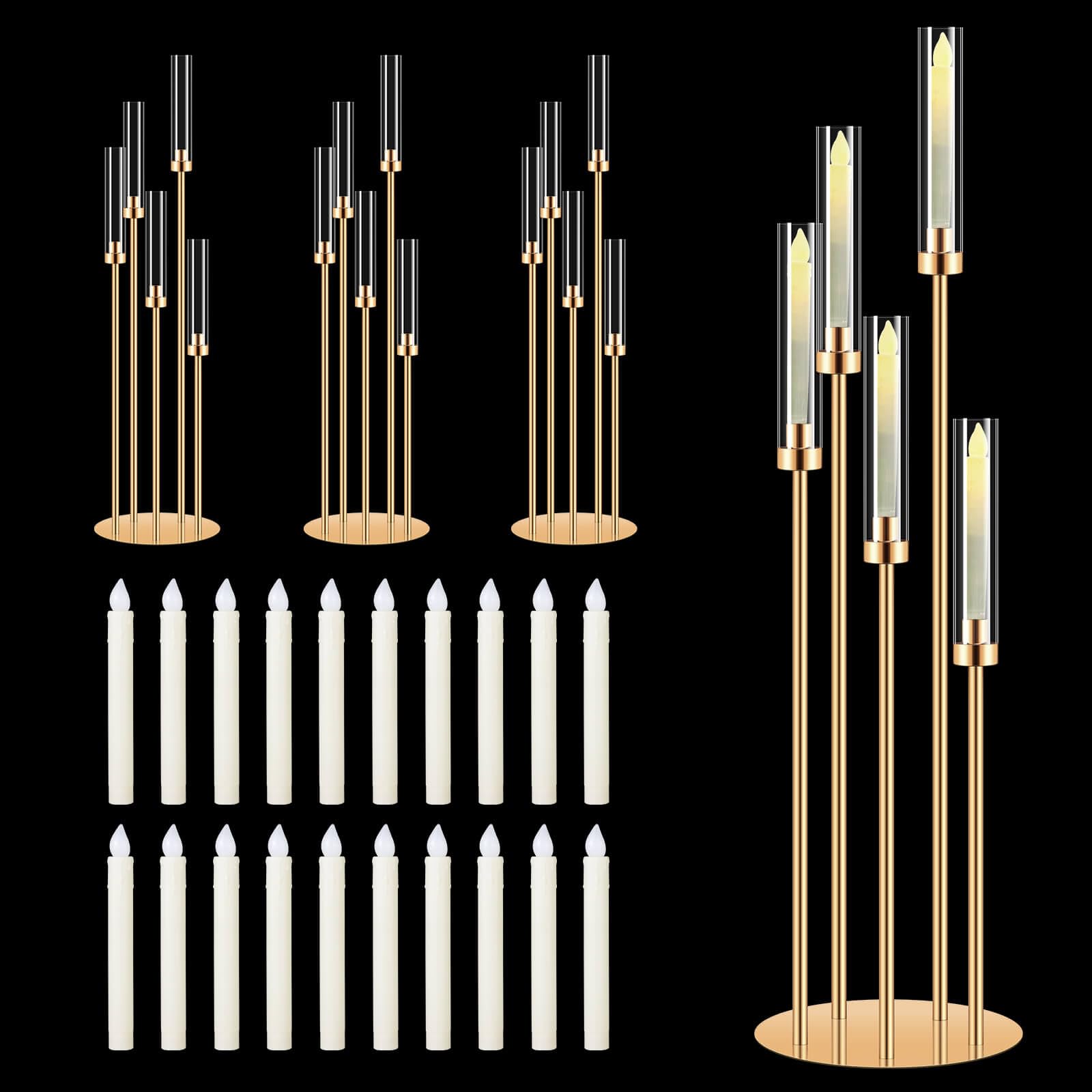 Set di 4 candelabri a 5 bracci oro centrotavola 104,3 cm con