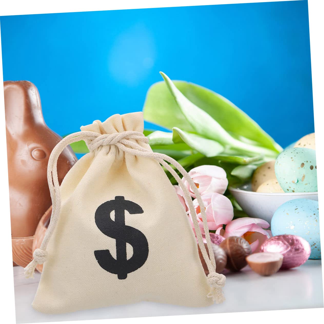 PERSELOSO Bolsas de Lona Cordón de Algodón Beige 10 Diseño de Letras Almacenamiento de Dulces y Snacks Bolsitas de Obsequio para Fiestas