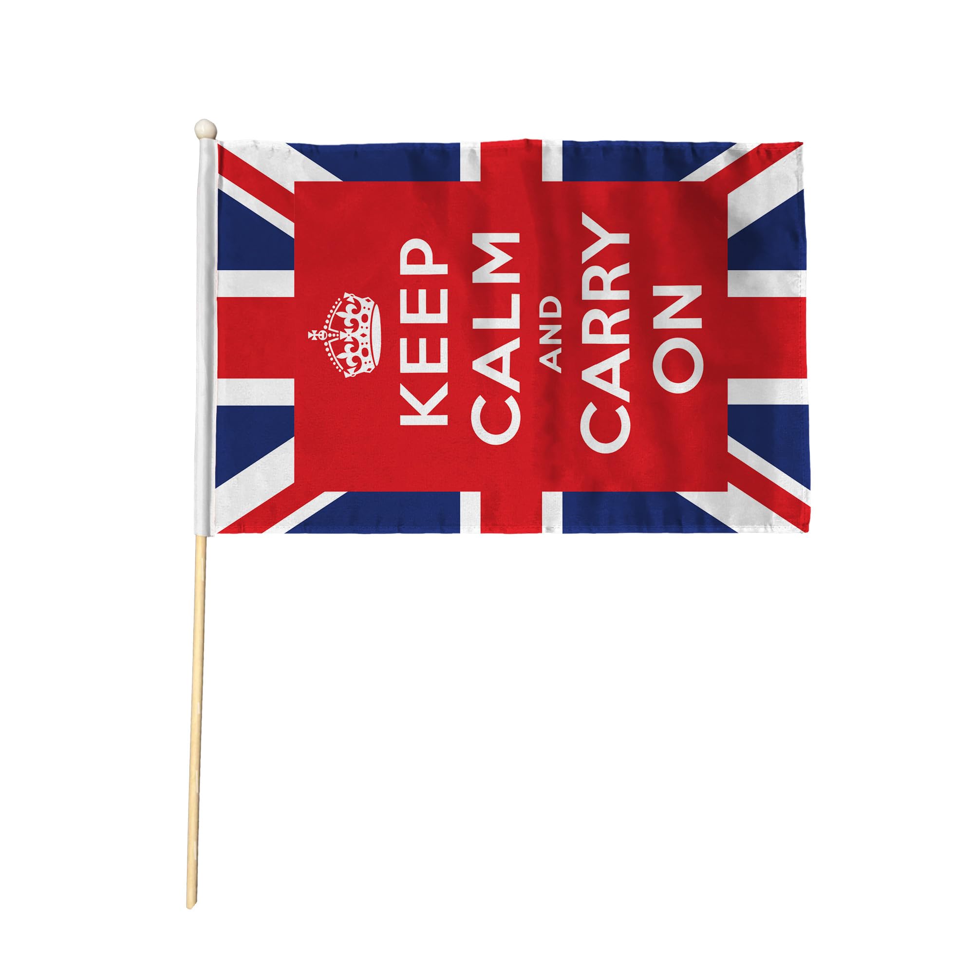 Flagtex Keep Calm And Carry On UK Pack of 6 Hand Waving Flag (9x6 Inch) - Premium Wooden Stick Hand Flag 9x6 Inch Natural Wood Pole British Union Jack Motivational Flag Events โ image 1