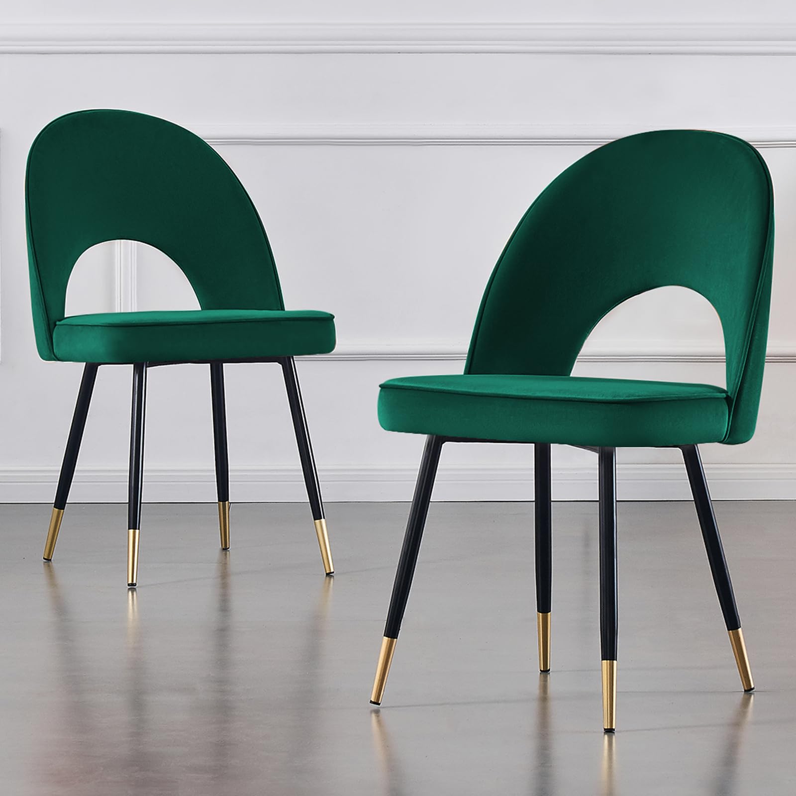 JaHECOME Velvet Green Dining Chairs Set of 2 Modern Side Corner Kitchen Chairs with Golden Metal Legs for Living Room Office(2,Green)