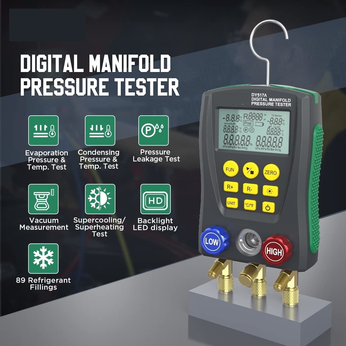 DY517A Misuratore di collettore digitale Aria condizionata Vacuometro for refrigerazione HVAC Tester di temperatura della pressione del vuoto
