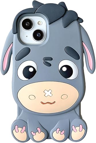 QoKcoahn Funda para iPhone 13 Pro Max, fundas 3D Kawaii para iPhone 13 Pro Max, diseño divertido y lindo de caricaturas de burro gris, funda de gel
