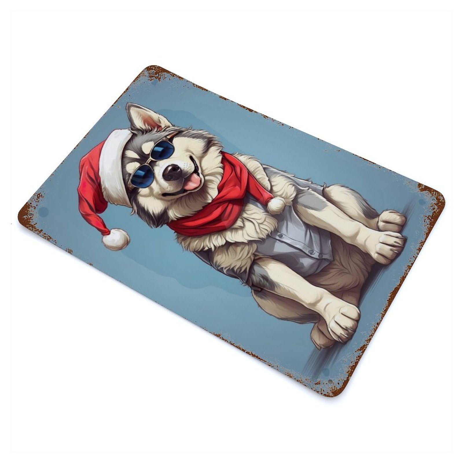 Husky Christmas 11.8"x7.9" Rusty Metal Tin Sign, Shabby Chic Decor for Bistro, Counter And Cafe Decor