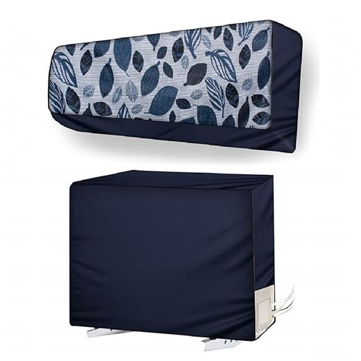 Da Anushi Split AC Cover Set of Indoor and Outdoor Unit for 2 Ton Capacity Attractive Digital Prints/Dustproof/Water Resistant (Blue Grey Leaf)
