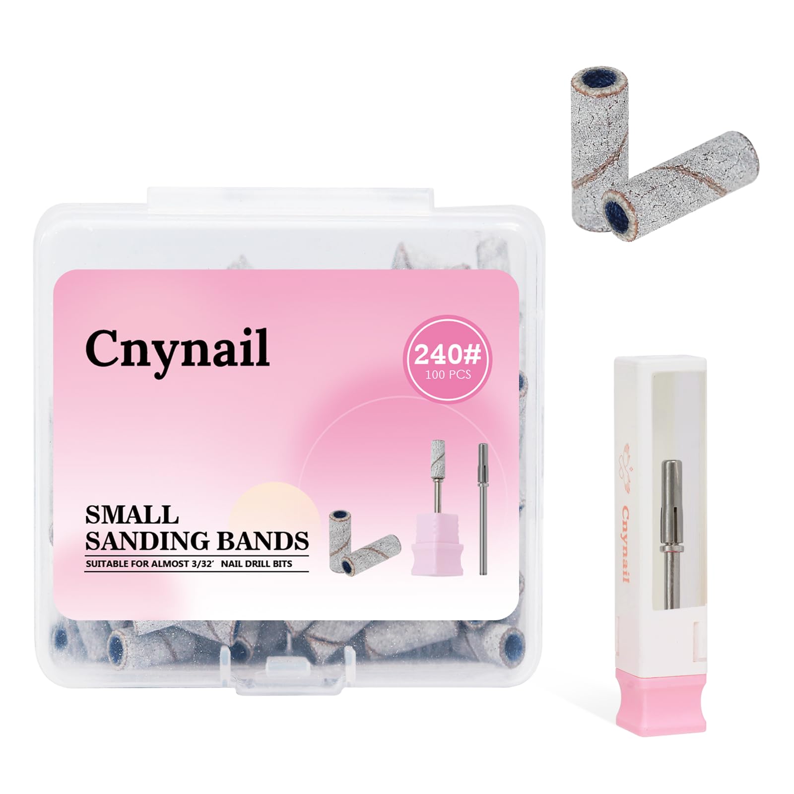 Cnynail 100pcs Small Nail Drill Sanding Bands and 1Pcs Small 3.1mm Sanding Mandrel Bit for Acrylic Nails, Gel Removing, Shaping, Manicures & Pedicures