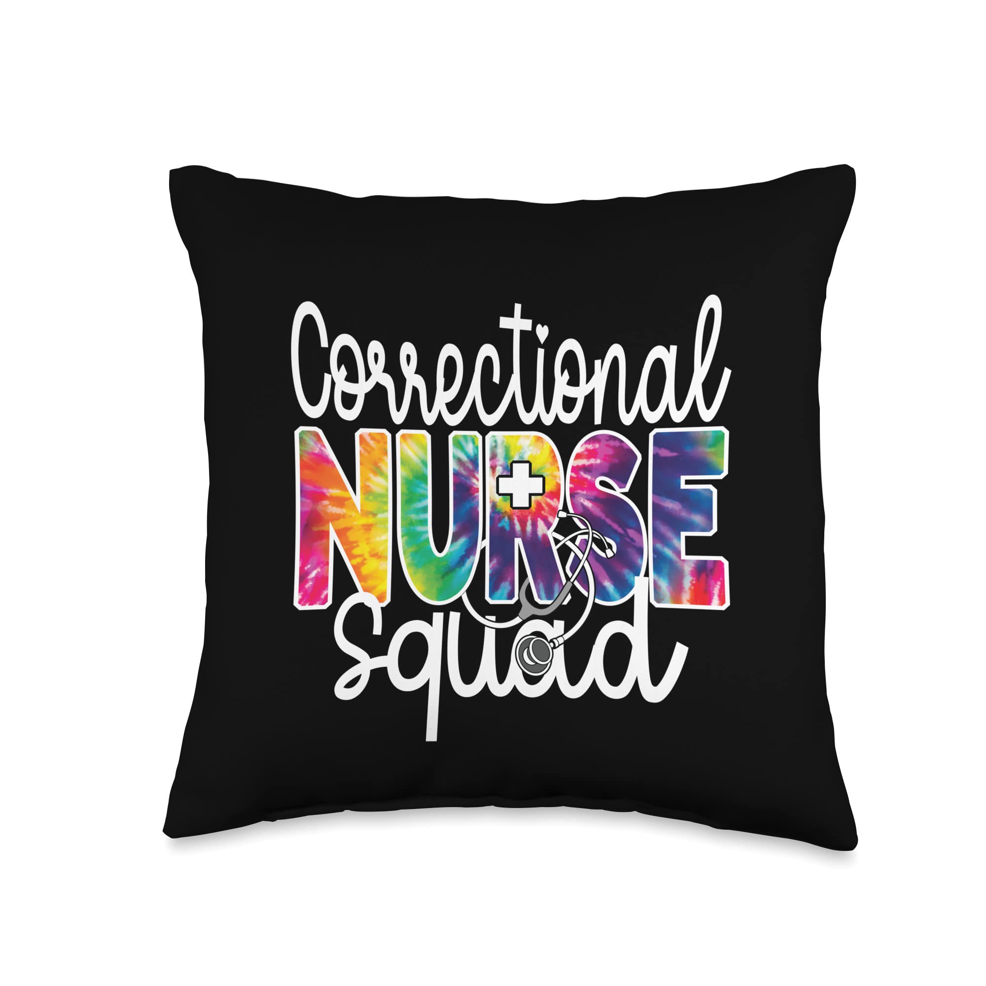 Correctional Nurse Squad Tie Dye Rainbow Appreciation Day Throw Pillow, 16x16, Multicolor