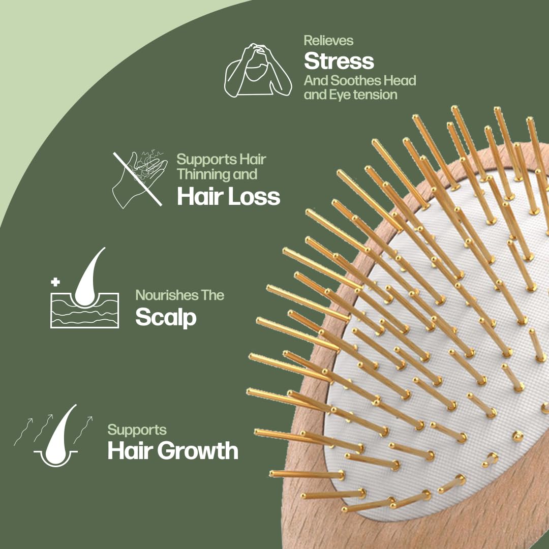 Uffy Acubrusher - Cepillo de pelo Gua Sha chapado en oro de 24 quilates, masajeador ergonómico del cuero cabelludo para la caspa y el crecimiento del cabello, adecuado para todo tipo de cabello