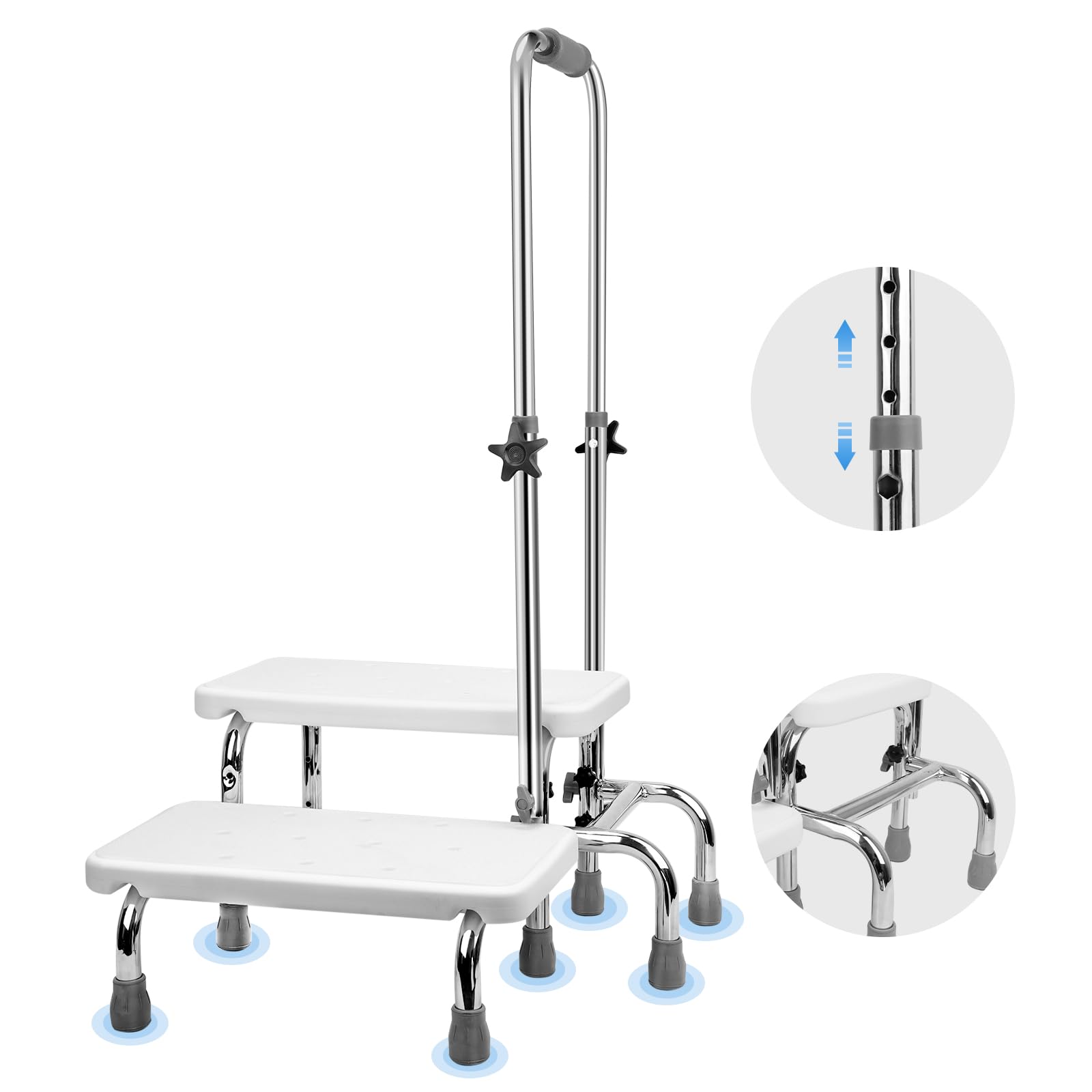 Hotodeal Step Stool with Handle for Elderly, Foot Stool with Handle, Adjustable Height & Non-Skid 2 Steps Medical Step Stool with Handrail, Heavy Duty Hold up to 350lbs for Senior, Surgery Patients