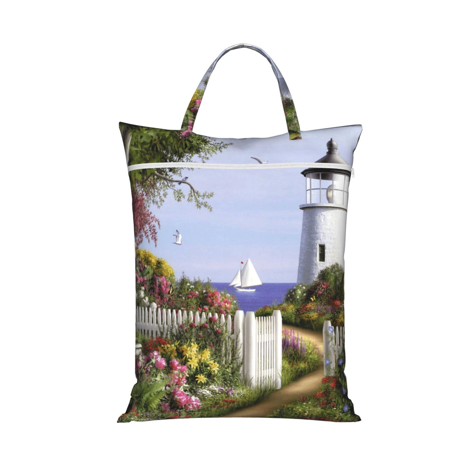 YFSGDLBN Lighthouse Diamond Painting printed Travel dirty laundry bag clothes pack Storage Basket Bag
