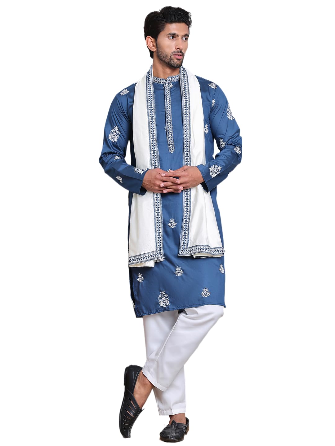 jompers Men's Embroidered & Sequin Kurta Pyjama With Dupatta-picture-34