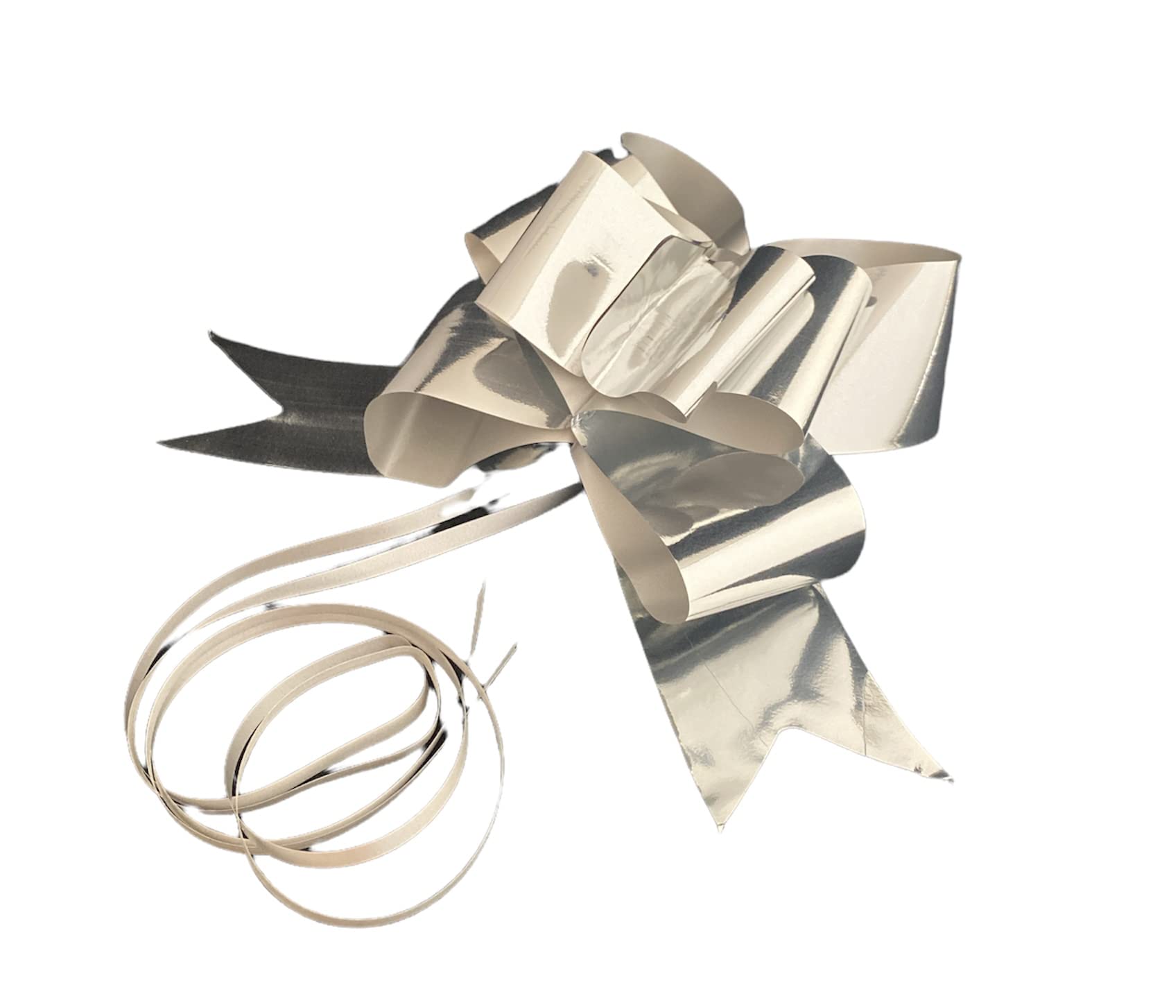 30 Pieces Large Silver Metallic Reflex Bow Tie Bow 5 mm Self Pull Bows for Weddings Cars, Home, Christening, Graduation - Image 3