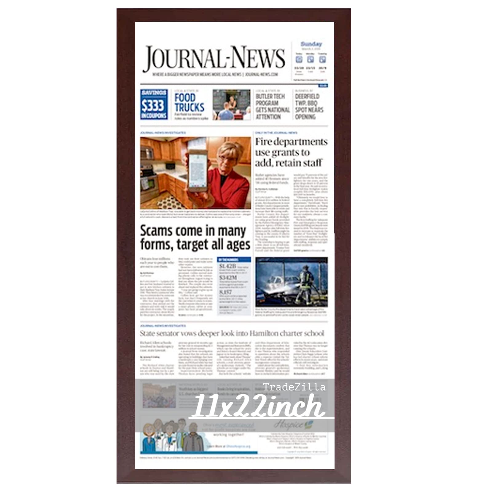 TradeZilla Large Poster Frames 11x22-inch Mahogany Newspaper Frame| MDF wood with Perspex Face to Hold 27.94 x 55.88 cm |Assorted Media/Research Article Includes Installed Wall Hangers (Mahogany)