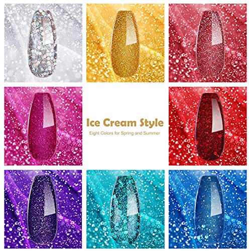 Creamify Gel Nagellack 8 Farben UV Nagellack Glitzergel Party Queen Pailletten Serie Gel Nagellack UV DIY Nageldesign… – Bild 5