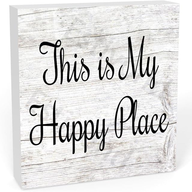 This Is My Happy Place Desk Decor Wooden Box Sign For Home,Rustic Wood Block Plaque,Home Office Decor Desk Decor For Women Men For Home Shelf Desk 5X5 Inch