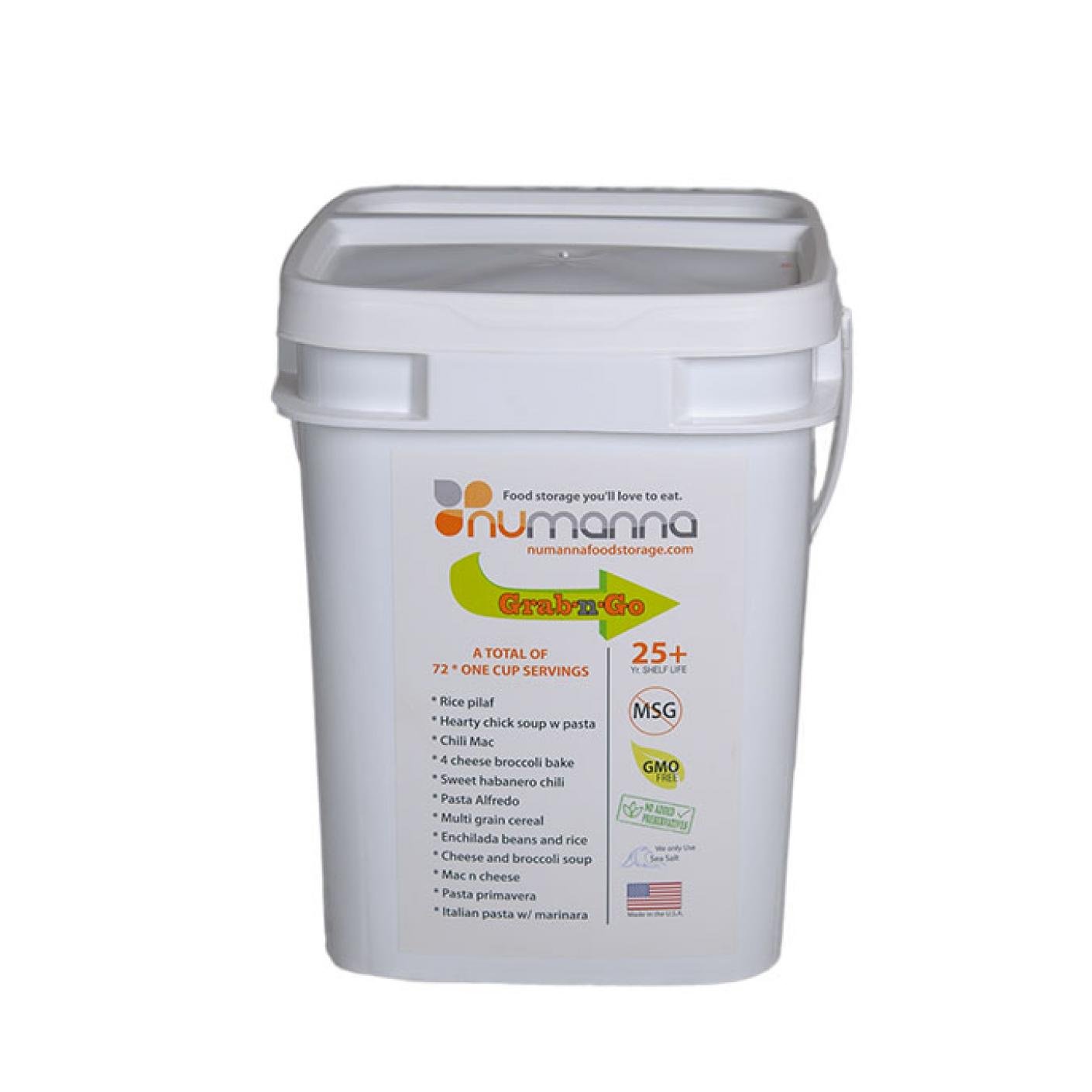 NuMannaGrab-n-Go Bucket 80 Servings GMO Free, No Added Preservatives Easy to Prepare Emergency Food Storage Bucket Family Meat Survival Pack Made In USA 25+ Year Shelf Life