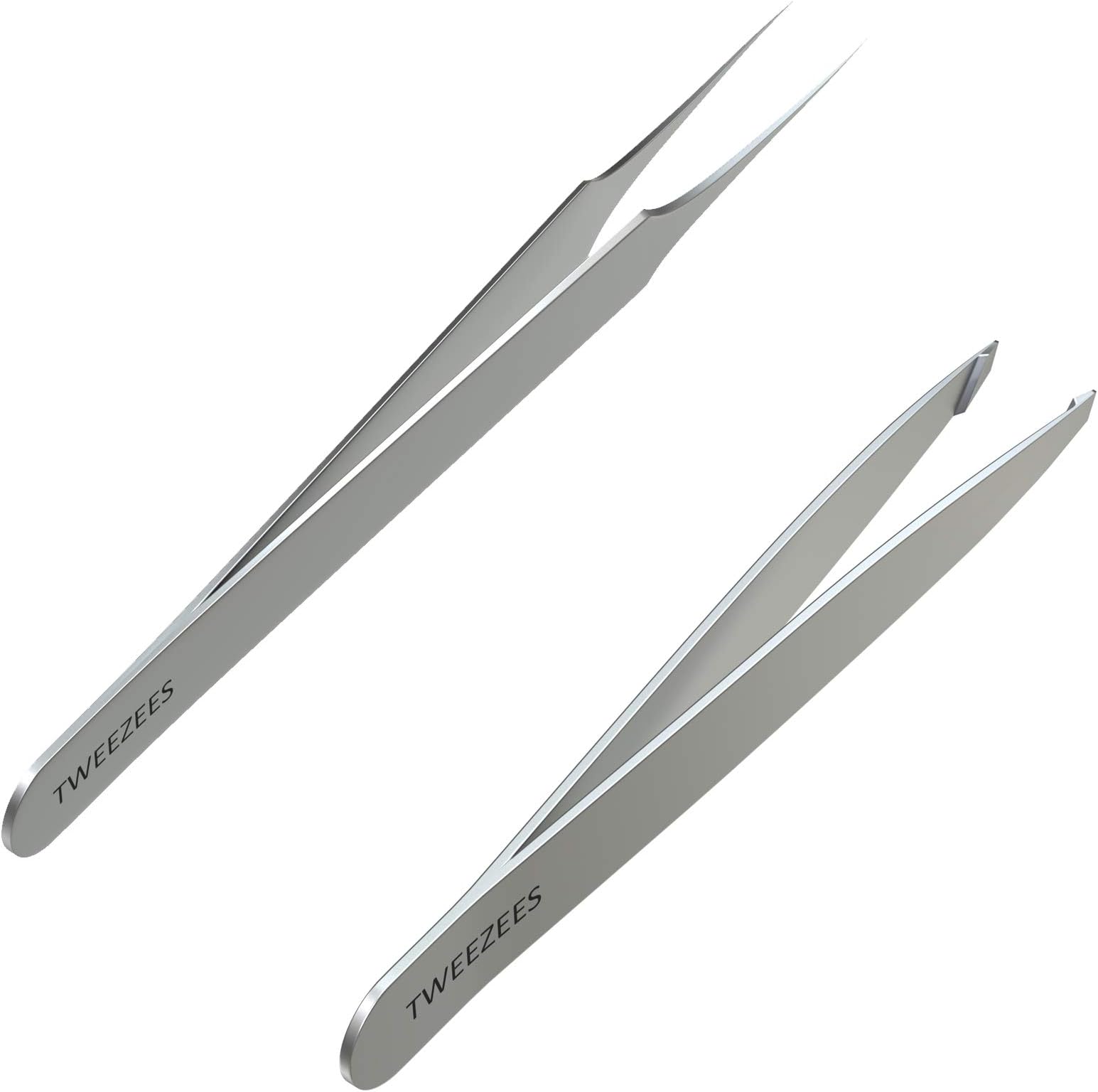 Precision Stainless Steel Tweezers | Professional Slant Tip & Splinter Tip Tweezer | Extra Sharp Hair Removal Tool | For Eyebrow Shaping