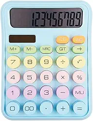 Calculadora Tela LCD Grande de 12 Dígitos, Mecânica, Botões Grandes e Fáceis de Pressionar, Colorida, Modo de Repouso Automático, com Bateria. Para Escritório, Escola, Casa (Azul claro)