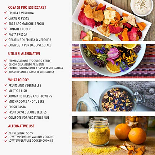 Classe Italy | Dörrgerät für Lebensmittel, niedriger Energieverbrauch, 5 Jahre italienische Garantie, BPA-frei, Dörrgerät für Obst, Gemüse, Fleisch, Fisch, Trockenfrüchte, 500 W, 23 Liter, Stahl – Bild 6