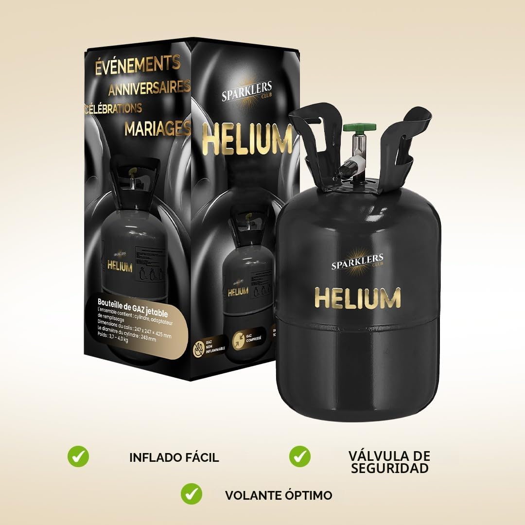 Helio, 2 botellas grandes de gas de helio, para 40 globos – caramelo desechable 0,34 m3 ideal para fiestas, cumpleaños, bodas y fiestas. – Haz flotar tus globos con SPARKLERS CLUB