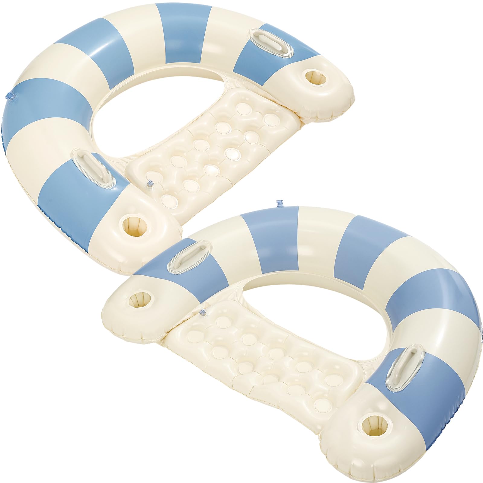 Photo 1 of 2 Pack Pool Chairs with Cup Holders-Inflatable Pool Floats for Adult,Blow up Floats Chair,Striped Pool Float Chairs for Relaxing Summer Water Fun Swimming Party Supplies (Blue)