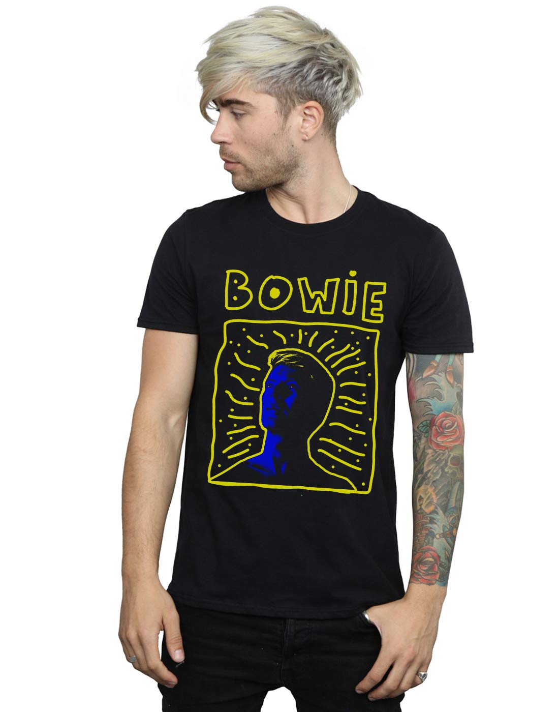 Absolute Cult Men's Black David Bowie 90S Frame T-Shirt XXXX-Large