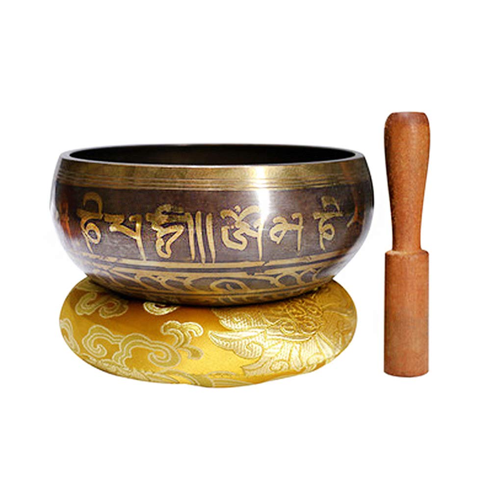 Beavorty Tibet Singing Bowls Nepal Bowl Healing Sound Bowl Musical Instrument Wood Mallet Stick Etching Art Bowl Chakra Bowls Meditation Bowl Wooden Yoga