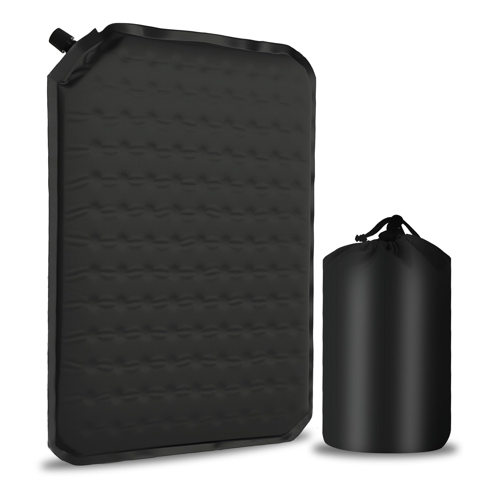 Hahorpa Self Inflating Travel Seat Cushion, 40×30cm Inflatable Memory Foam Seat Pad with Storage Bag, Portable Waterproof Outdoor Cushion for Camping, Stadium, Airplane,Car,Office (Black)