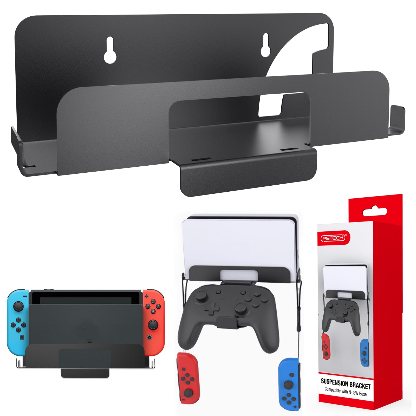 GZW-Shop Soporte de Pared Compatible con para Nintendo Switch y NS OLED, Placa de Metal Engrosado de Alta Resistencia, Metálico Accesorios Soporte Vertical con Rejillas de Ventilación
