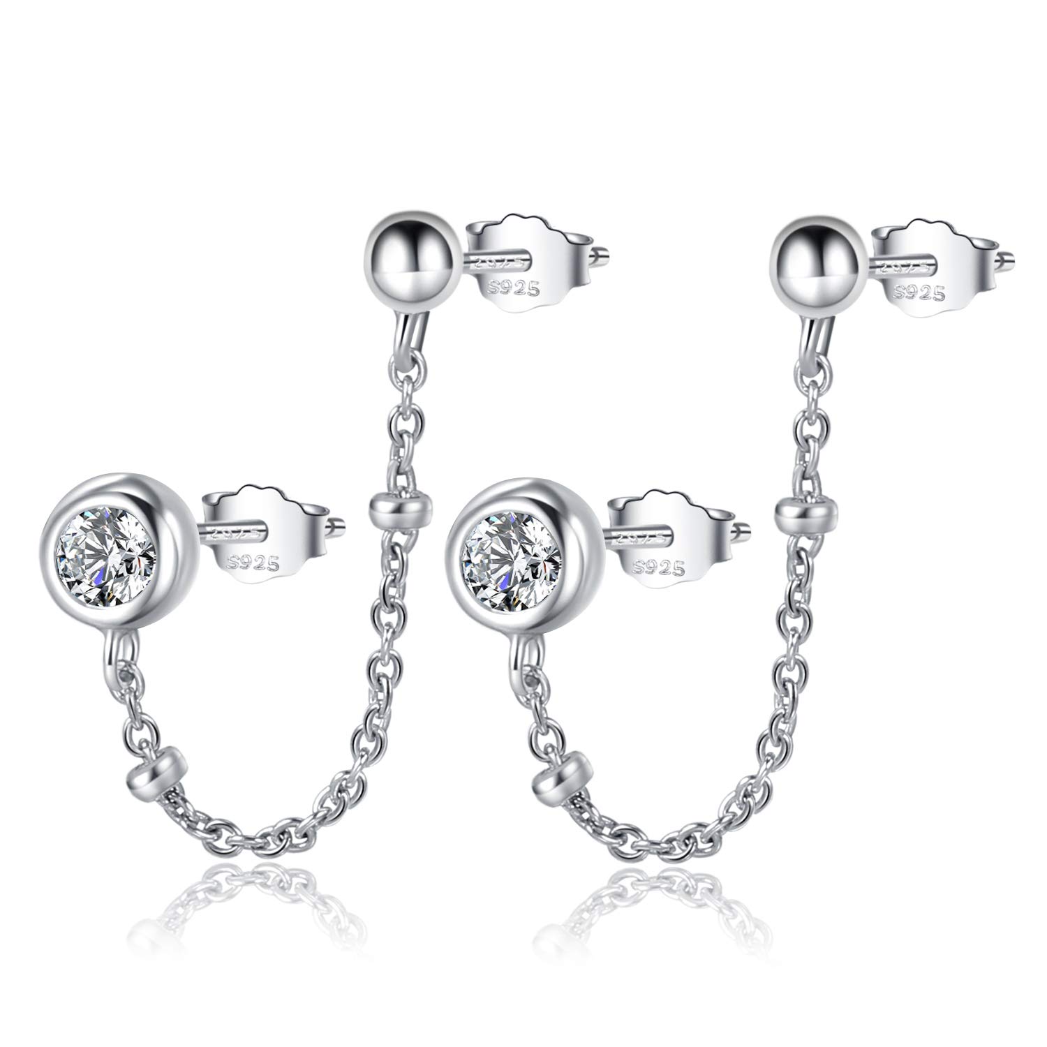 CHIC & ARTSY 925 Sterling Silver Opal Moonstone Chain Earrings