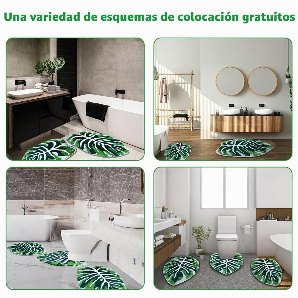 Linda Hoja Alfombras de Baño Antideslizantes 51x81cm, Grandes Alfombras de Baño de Microfibra en Forma de Palma Monstera, Alfombra de Baño Lavable a Máquina para el Dormitorio Sala de Estar