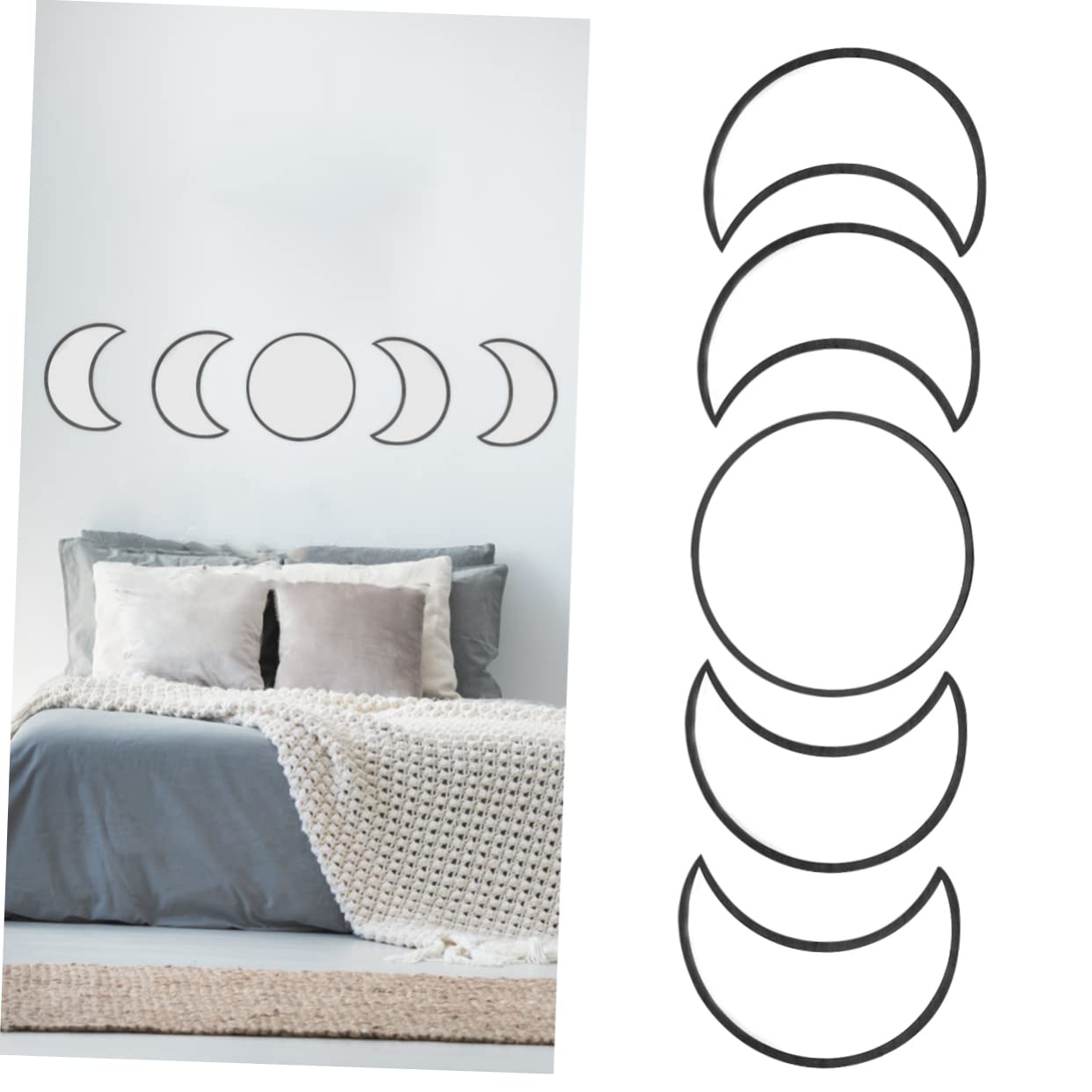 Cabilock Specchio Fase Lunare in Legno Nero, Decorazioni a Parete Bohémien, Set Stencil, Adesivo, per Soggiorno e Decorazioni Casa Moderne