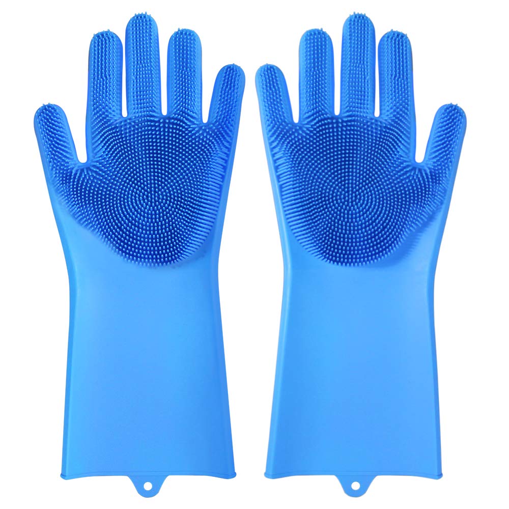 NeillieN  Dishwashing Scrubber Magic Silicone Gloves, 2-in-1 Reusable Multi-Function Non-Slip Silicone Oven Gloves, Home Heat-Resistant Kitchen Tools 13.6 x 6.1 x 1" dishwashing, car wash (Blue)