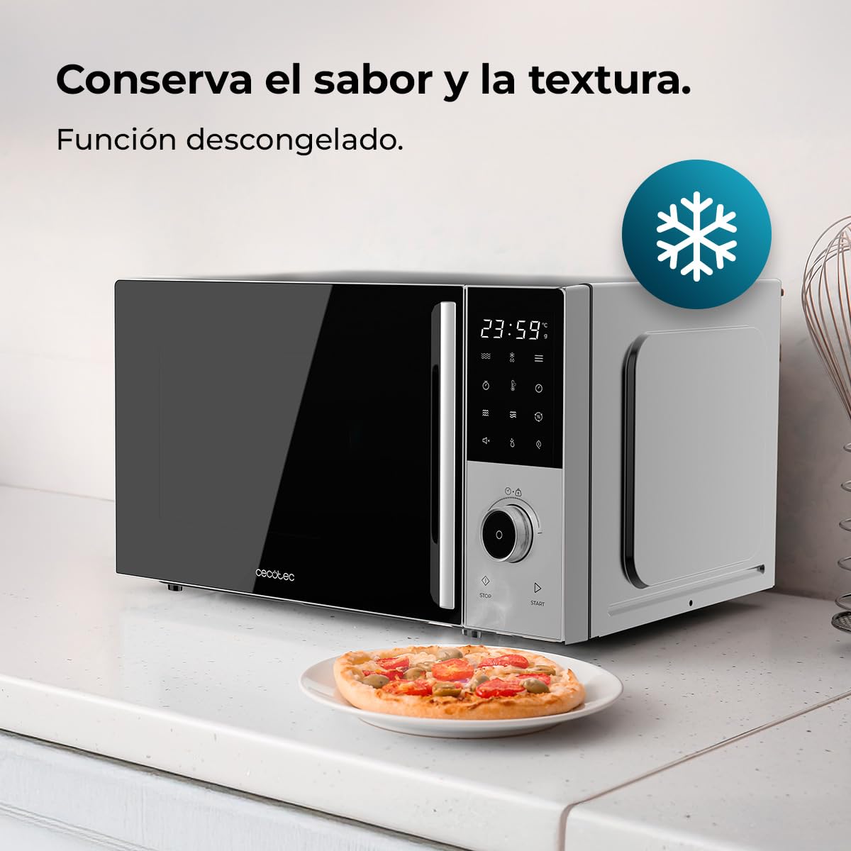 Cecotec Microondas Digital con Grill 25L Proclean 2500. 850W, Grill 1200W, Convección 2200W, 8 Programas, 5 Niveles de Potencia, Plato 315mm, Temporizador 60m, Seguridad Niños, Táctil