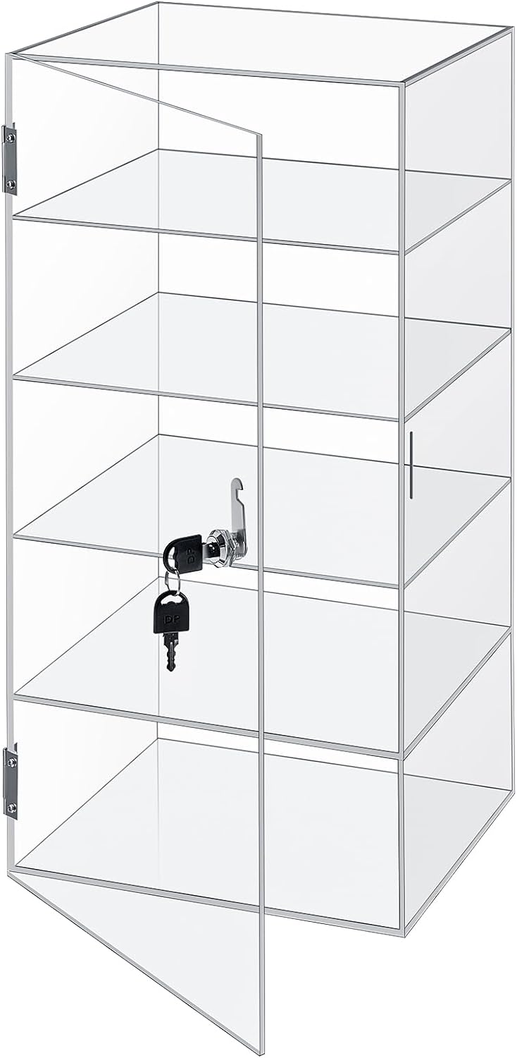 Barydat Acrylic Display Case with Lock Key Countertop Display Case Clear Showcase Display Cabinet Multi Functional Safe Storage Box for Retail Store (Fixed 5 Tier,20 x 9.4 x 9.3 Inch) 20 x 9.4 x 9.3 Inch Fixed 5 Tier