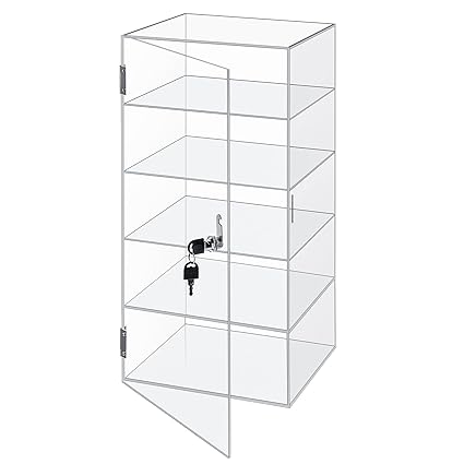 Barydat Acrylic Display Case with Lock Key Countertop Display Case Clear Showcase Display Cabinet Multi Functional Safe Storage Box for Retail Store (1 Piece,Fixed Shelves, 5 Tier)