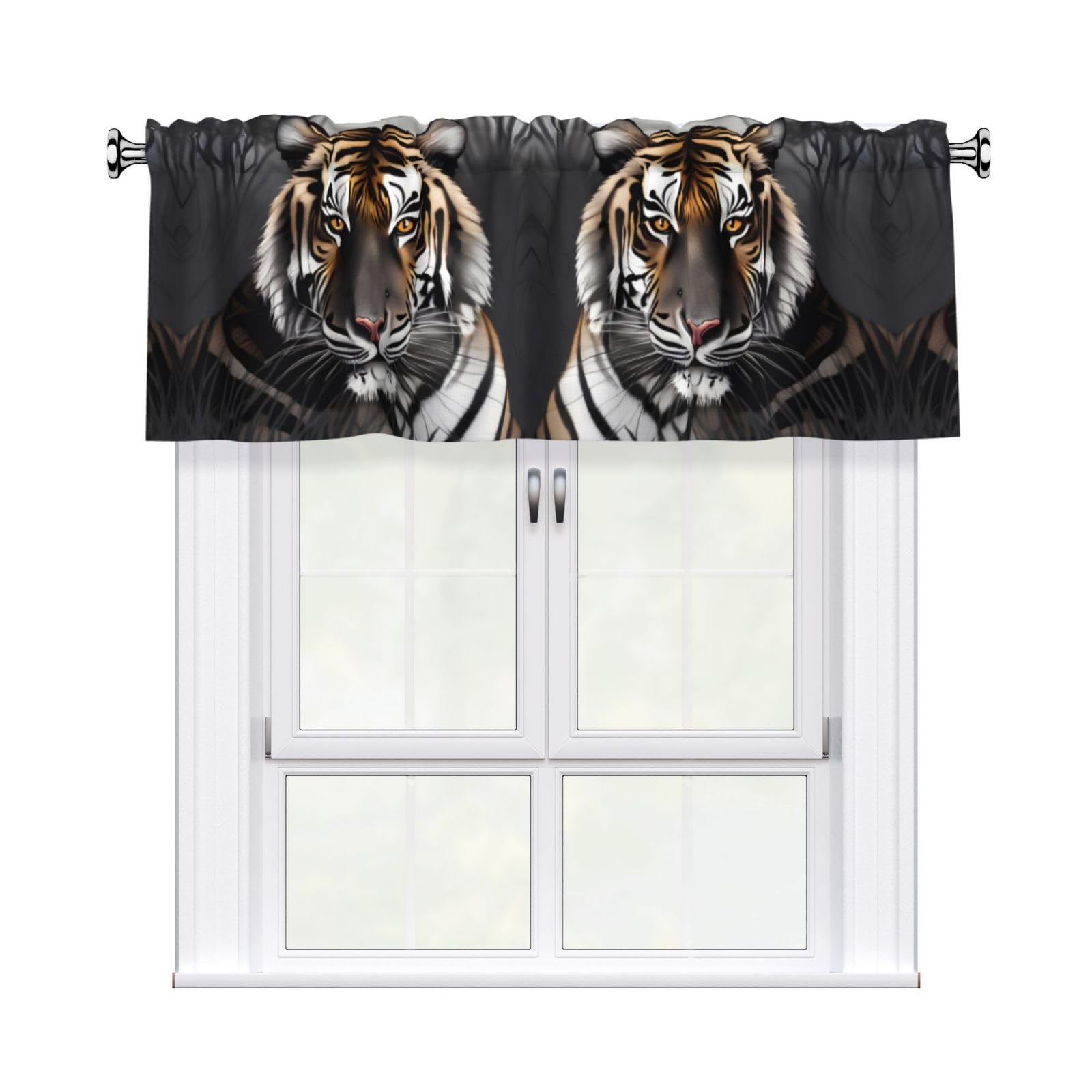 WHJDPP Tiger at rest Prints Charming Kitchen Window Cover – 54x18 Inch Peach Skin Valance with Decorative Print