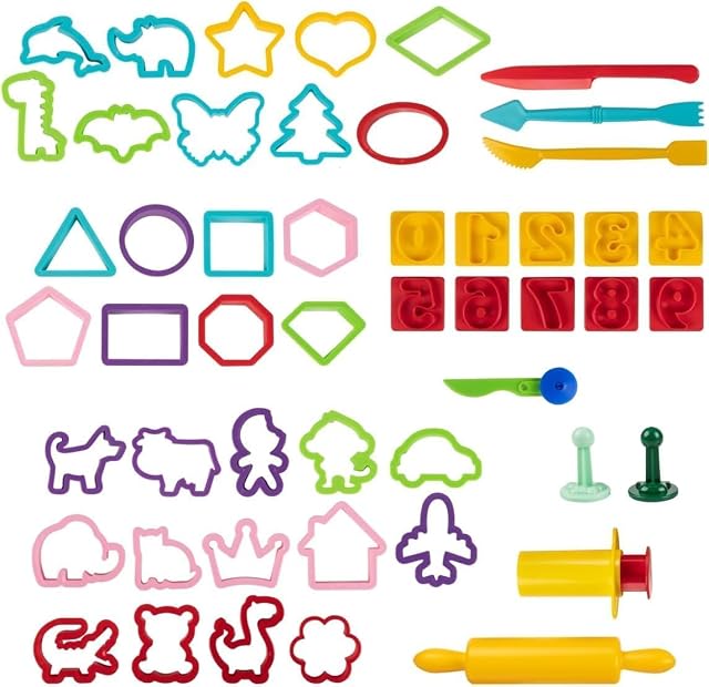 Genio Kids Moldes para Plastilina 50 Piezas para Niños 3+ Años - Gran Set de Herramientas para Plastilina, Arcilla Polimerica et Masa Suave, Accesorios para Plastilina