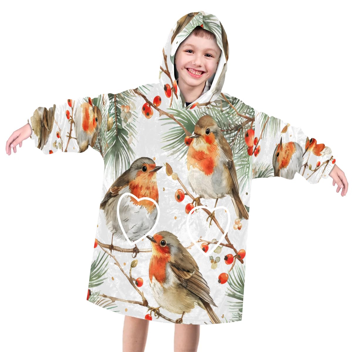 Wearable Blanket Hoodie for Kids, Lovely Bird Fleece Sweatshirt Blanket Oversized Blanket Sweatshirt with Pocket Flannel Warm Hooded Blanket 6-10 Year Old Girl Boy Gift, One Size
