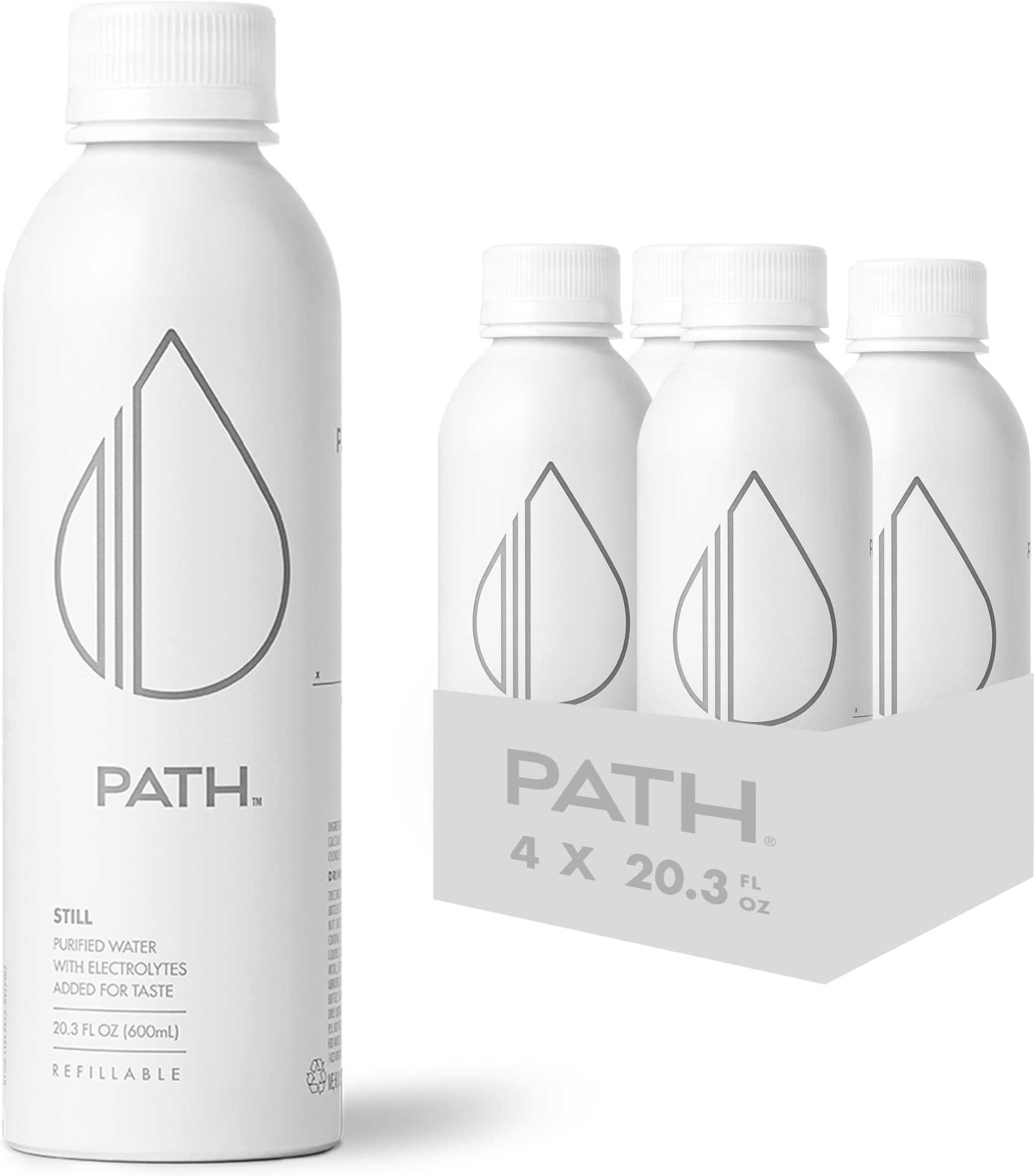 Path Still Bottled Water - Ultra-Purified, pH-Balanced Purified Water in Aluminum Bottle - BPA-Free, Reusable, Infinitely Recyclable - Crisp, Refreshing Taste 25 fl oz (Pack of 4)