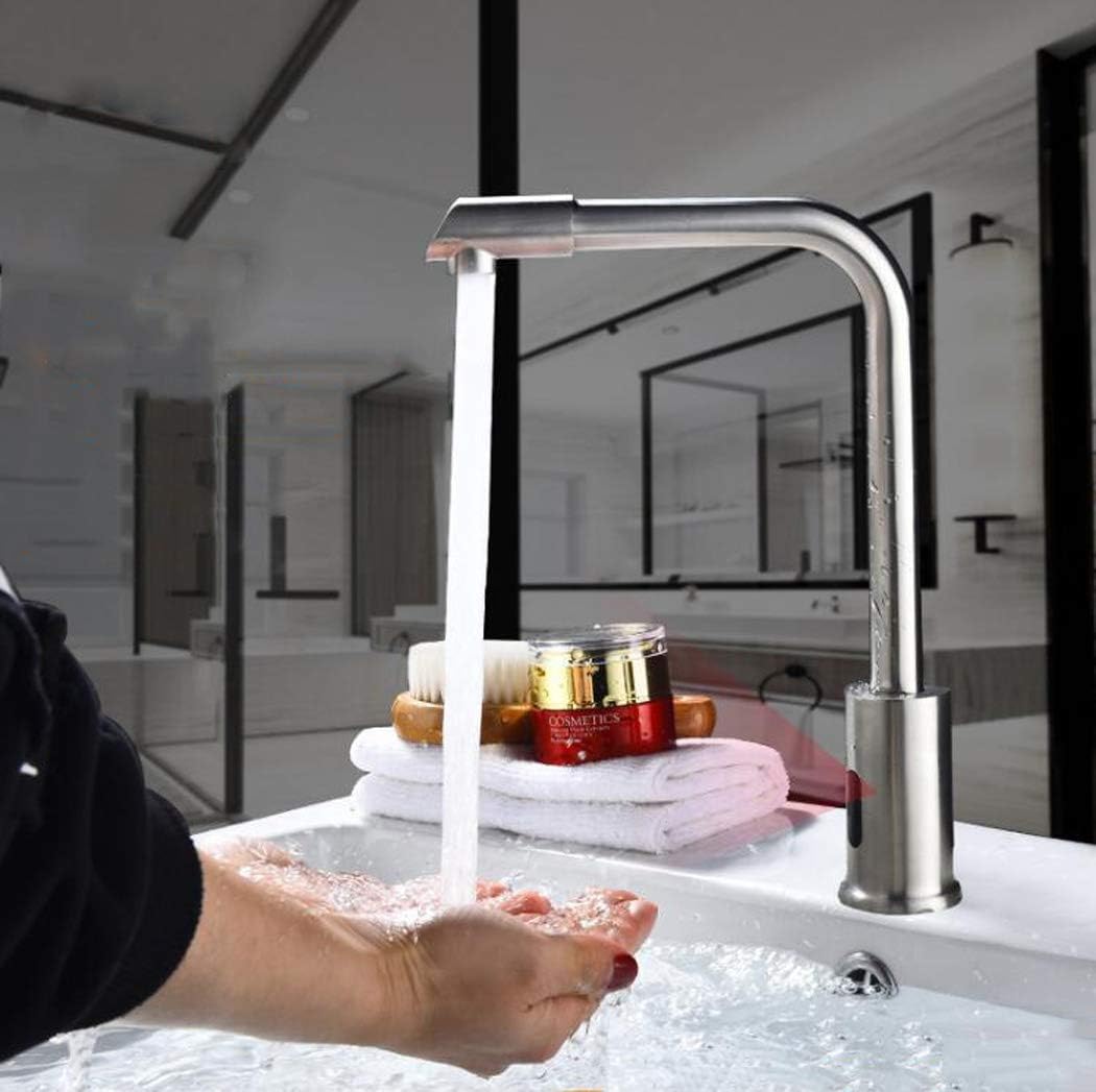 Touchless Automatic Sensor Faucet, Stainless Steel Kitchen Sink Water Tap, 360 ° Rotatable Bathroom Basin Faucet with Honeycomb Bubbler, Save Water