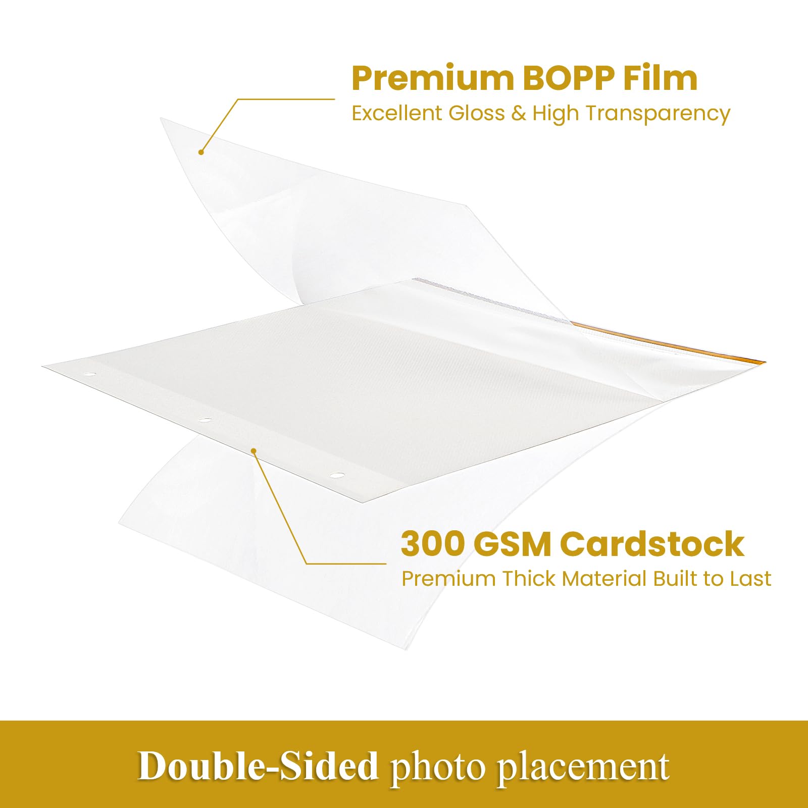 Elsjoy 100 hojas de 200 páginas de recambio de álbum de fotos de 11 x 9 pulgadas, páginas autoadhesivas de doble cara para carpeta de 3 anillas, para fotos de 2 x 3, 4 x 6, 5 x 7, 8 x 10 pulgadas
