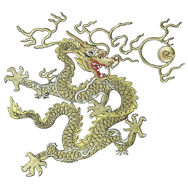 Fil d'or Dragon 27x26cm Neuf Murs Groupe Punk Rock Grand Fer sur Patchs de Broderie Badge pour vêtements appliqués