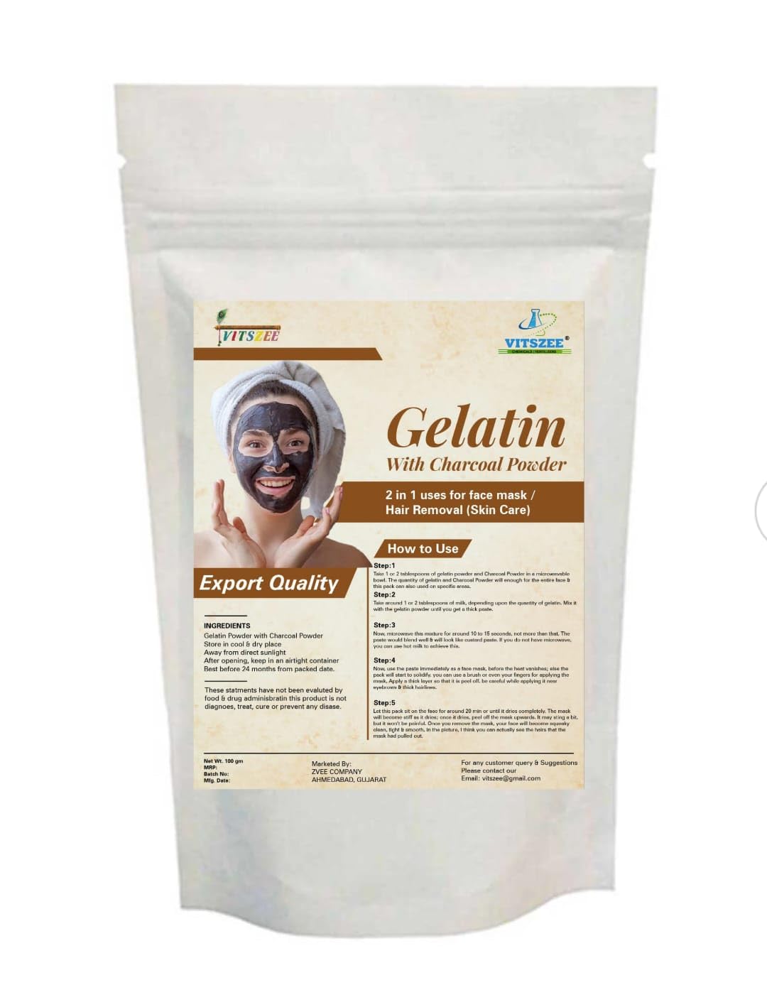 Buy VITSZEECARE Gelatin charcoal powder 100gm DIY face mask pack Hair