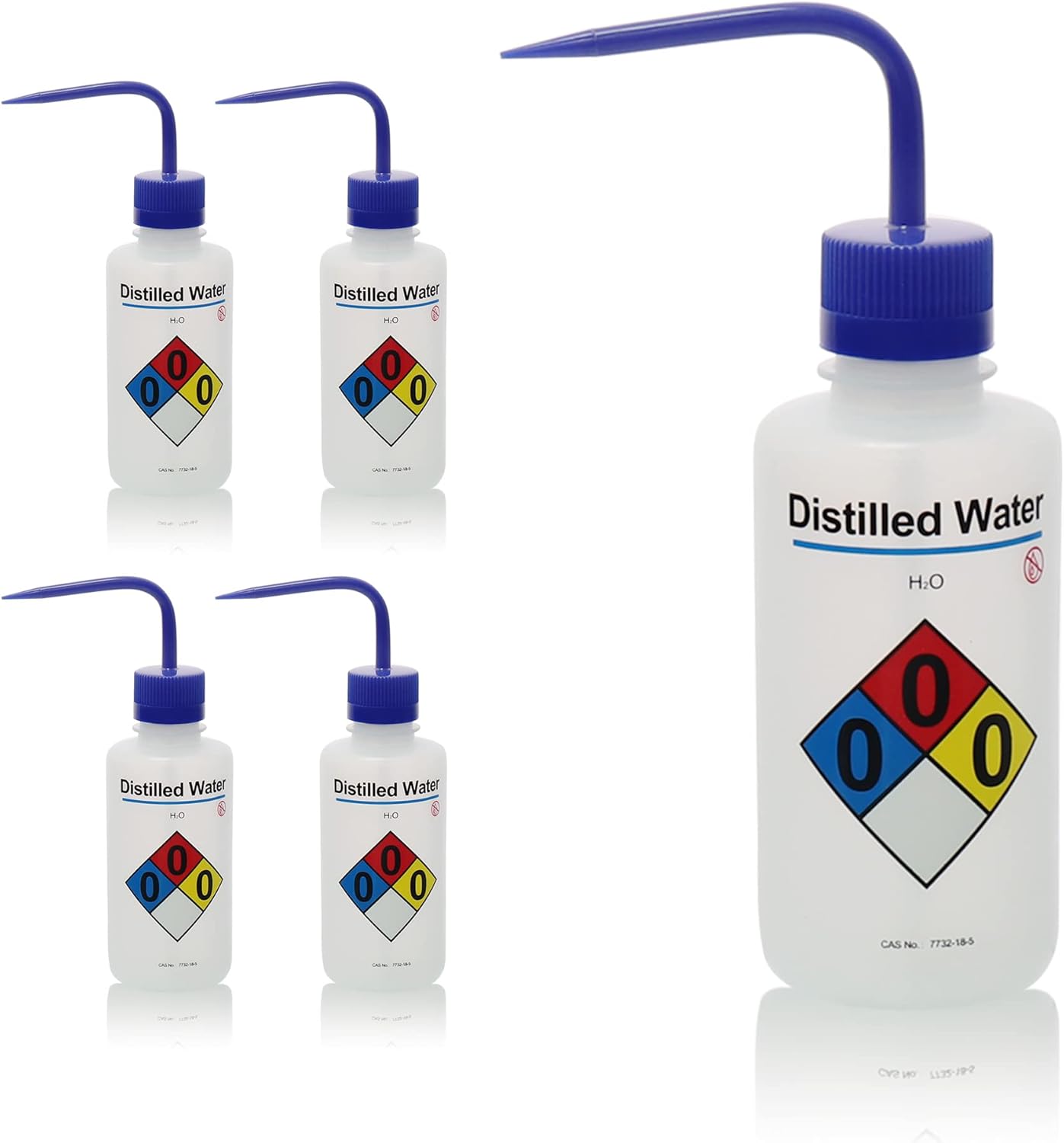 Utile Distilled Water Self-Venting Safety Wash Bottles, 4pcs of Vol.500ml, Narrow Mouth Squeeze Bottles, LDPE Material with PP Material Closure, 5511.0571.4